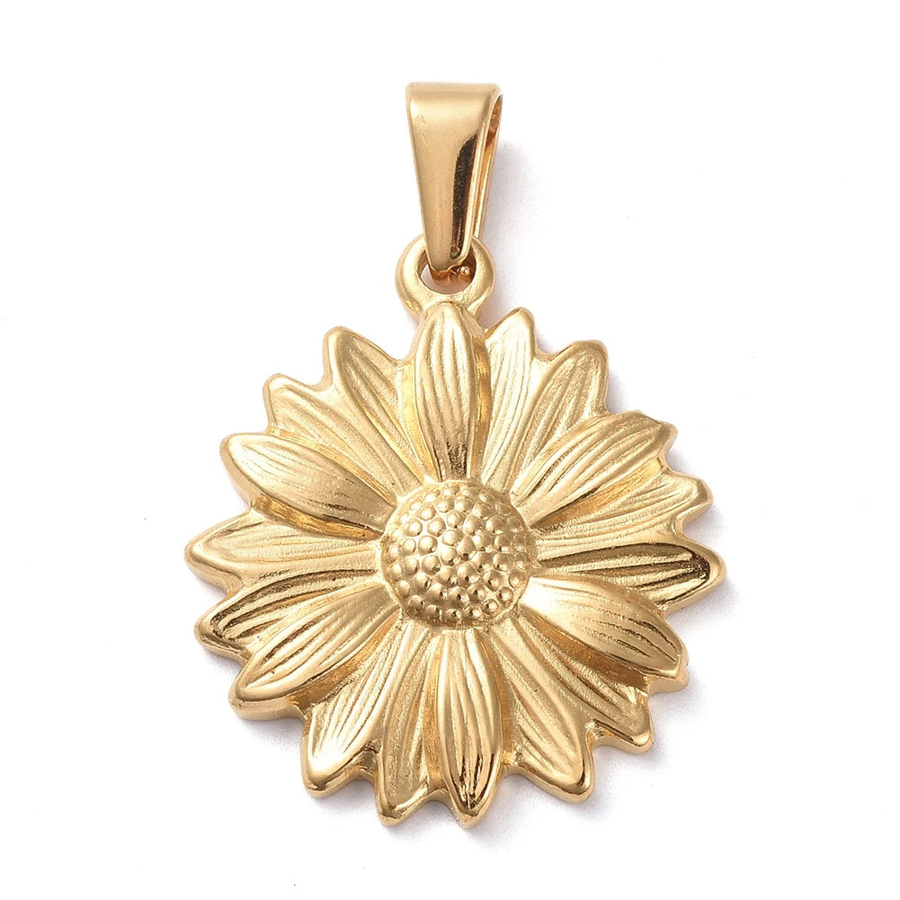 PandaHall 304 Stainless Steel Daisy Flower Golden Pendant