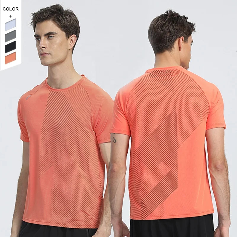 Summer Hot Selling Loose Fitting Sports Casual Quick Drying Top T-Shirt With Dark Print Ice Silk Fitness Short Sleeves