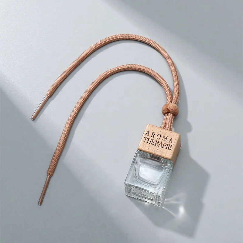 Ready to Ship 10ml Car Hanging Diffuse Glass Car Air Freshener Bottle With Wooden Cap square clear Essential Oil Glass Bottle