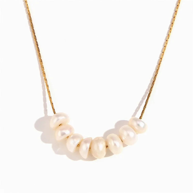LUOYAN Korean Exquisite Collar Waterproof Stainless Steel 18K Gold Plated Necklace Vintage Natural Pearl Chic Charm Party Wom