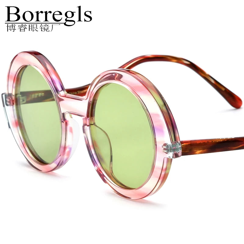 Borregls Acetate Multicolour Polarized Sunglasses UV400 Women Brand Designer Oversize Big Round Mirrored Sun Glasses 19354T