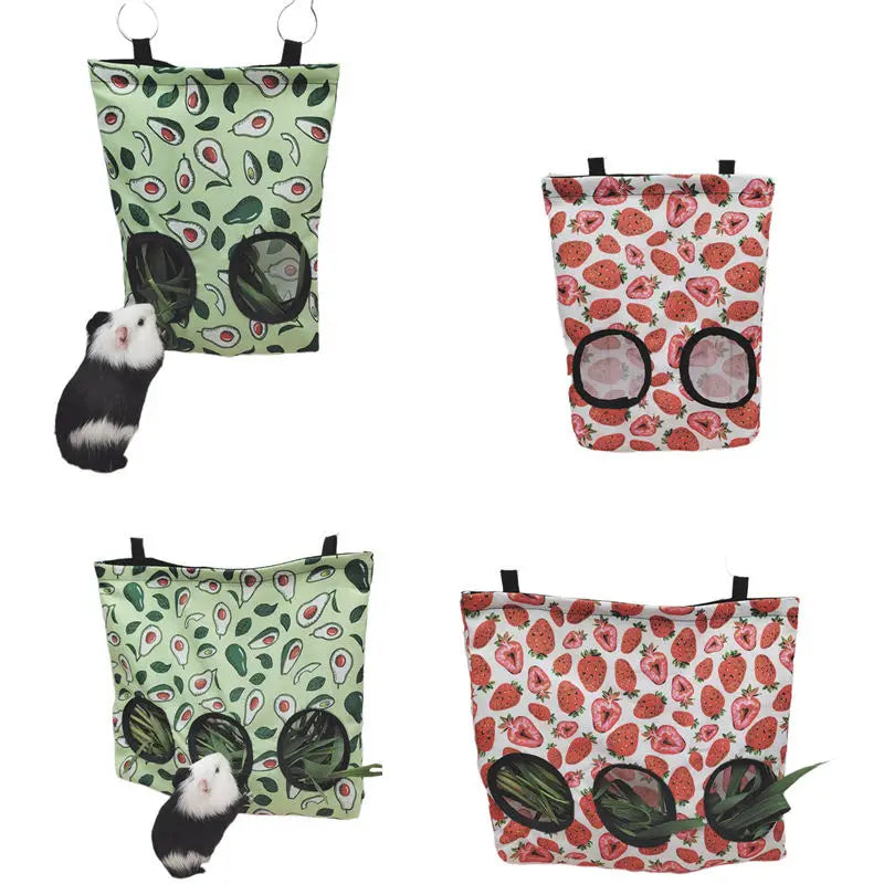 Bamboo Eco-Friendly Guinea Pigs 2/3 Holes Hay Feeding Bags Mole Chinchilla Rabbit Hanging Feeder Food Cage