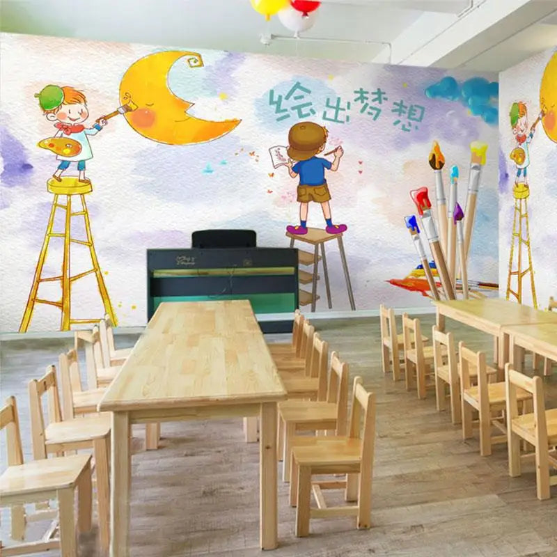 Children's Art Room Wall Cloth Painting Class Studio Mural Educational Institution Art Training Classroom Background Wallpape