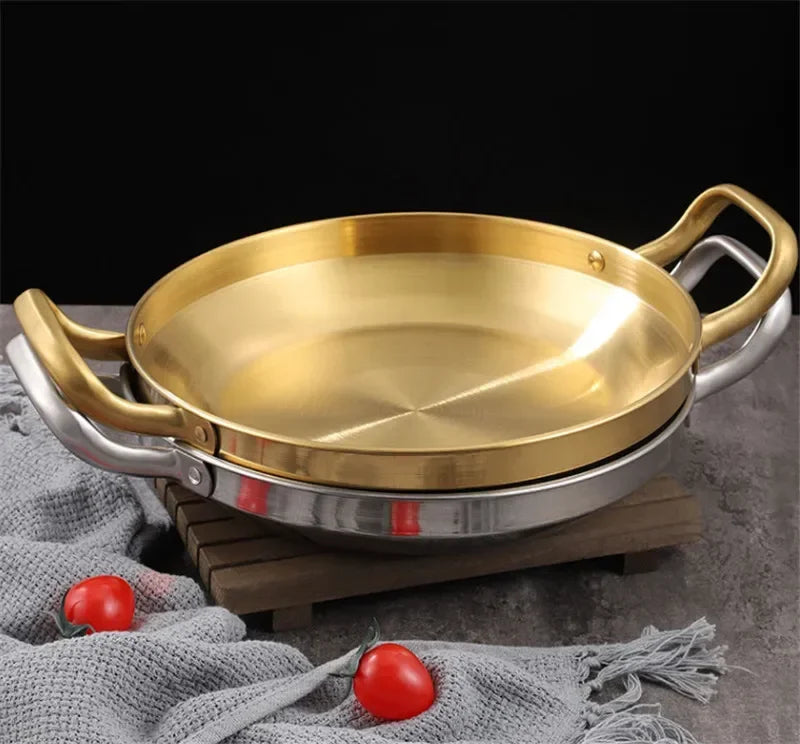 Korean Army Hotpot Thickened Commercial Double Ear Frying Pan Dry Pot Basin Stainless Steel Spanish Seafood Rice Pot