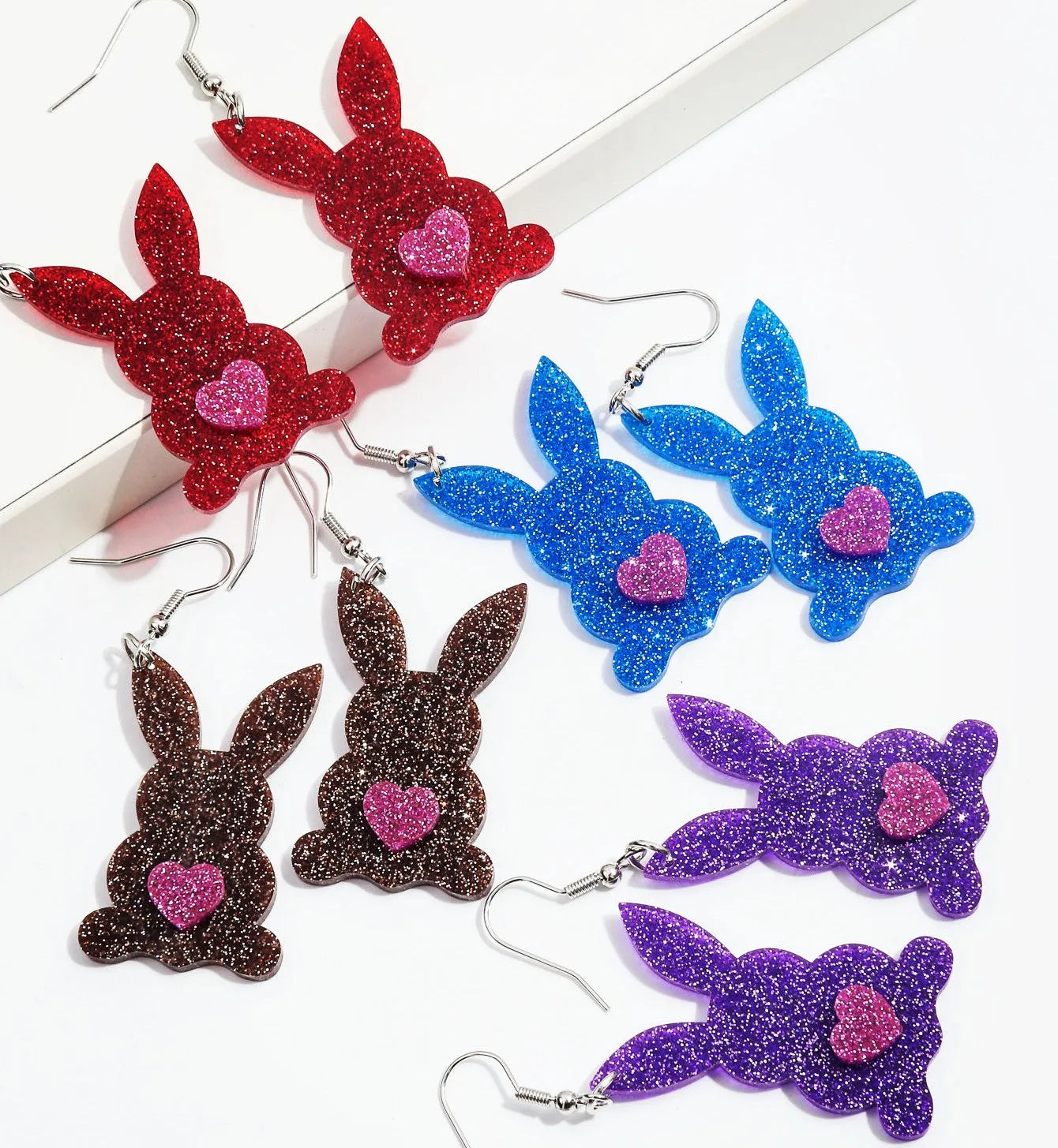 Cute Easter Gift Colorful Glitter Bunny Shape Jewelry Cartoon Animal Simple  Heart Bestie Jewelry Acrylic Rabbit Drop Earring