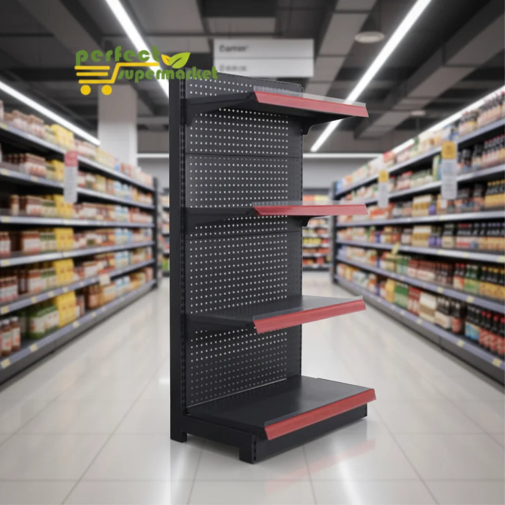 Gray Metallic Heavy Duty Double-Sided Back Board Supermarket Wall Shelves Merchandise Display Rack 1 Layer Shelves for Stores