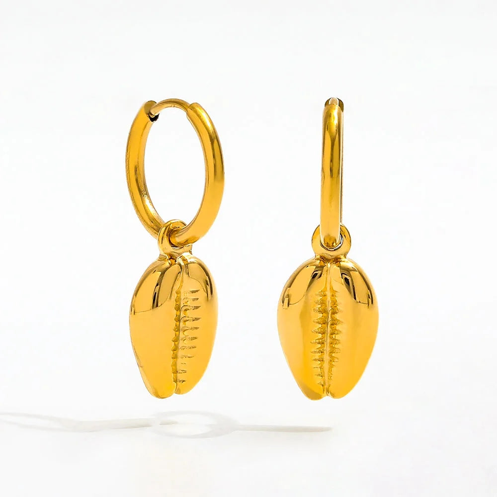 New Trendy Earring Irregular Shell Shape Pendant Huggie Earring Fashion Jewelry 18K PVD Gold Plated Earring for Women's