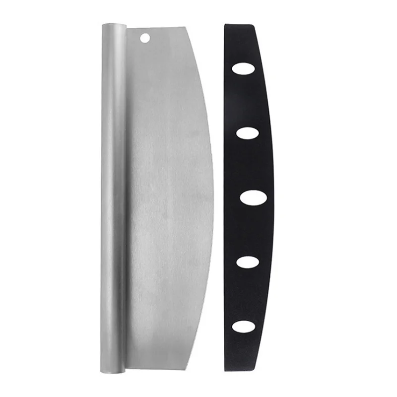 Customizable Logo  Food Grade Stainless Steel 14 Inch Disposable Pizza Rocker Cutter Tool with Black Protection Cover