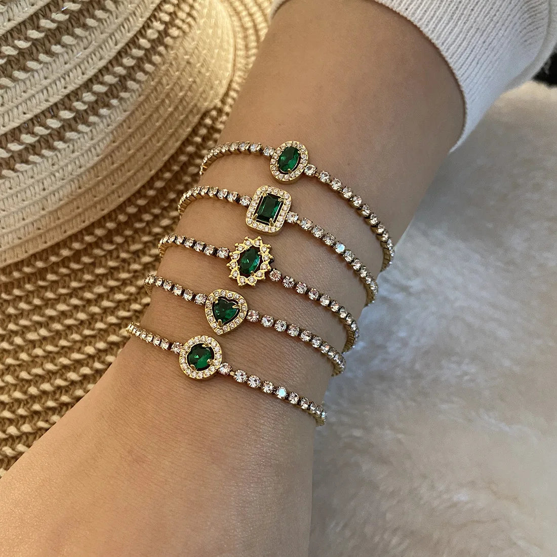 Trendy Vintage Stainless Steel Bracelet Emerald Loving Stacking Zircon Bracelet for Women
