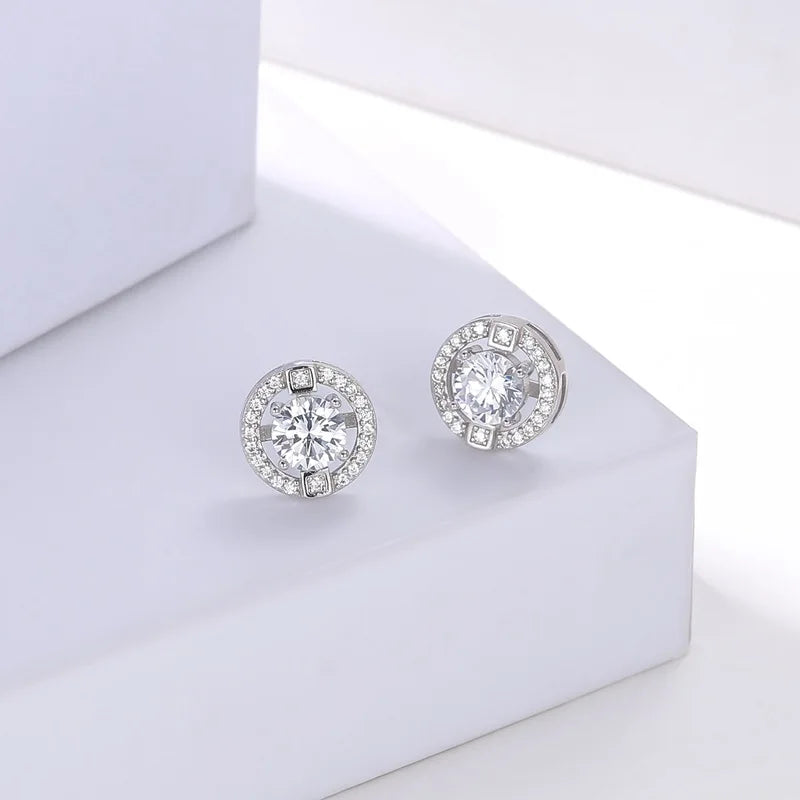 Trendy Designer Bridal Unique 925 Sterling Silver 18k White Gold 1Carat Moissanite Earrings Women Fine Jewelry