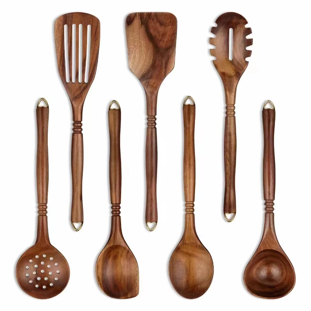 Mutoulao New 7pcs Set Natural Teak Wood Kitchen Utensil Set From Hunan
