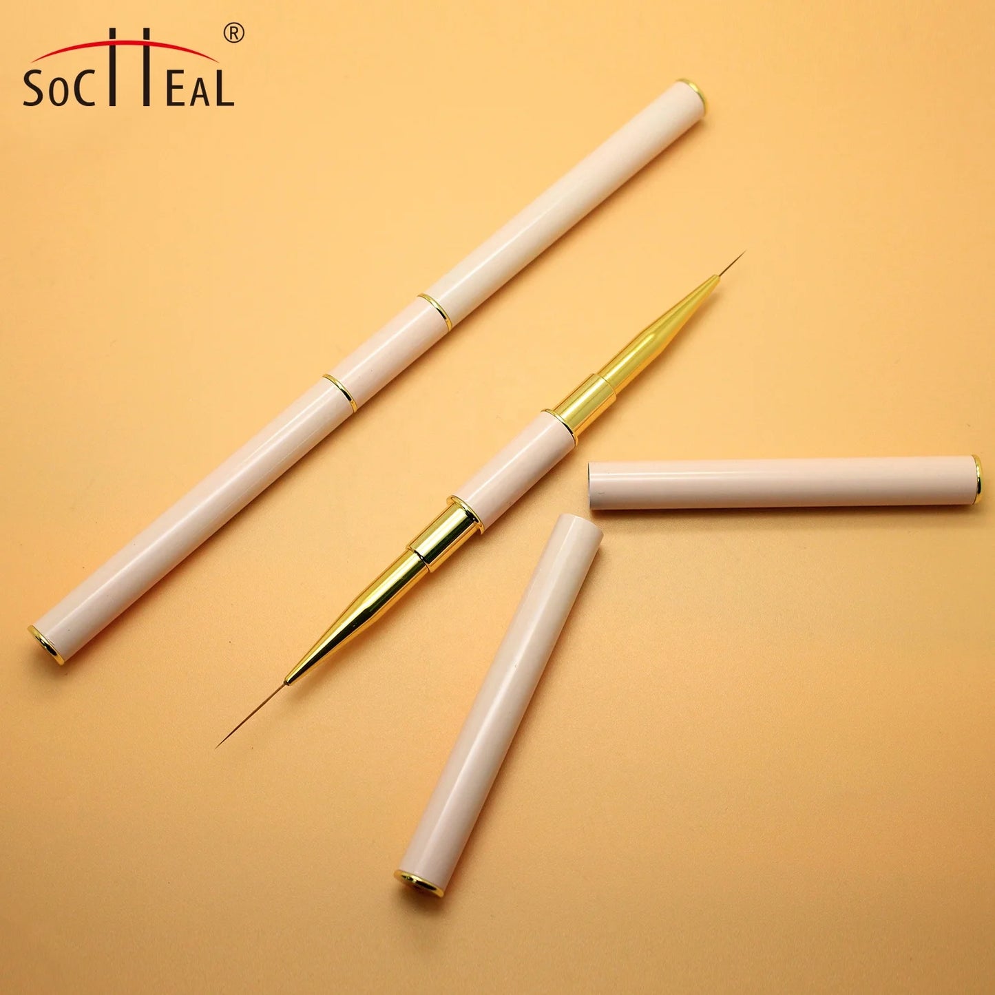 Luxury Pink Metal Handle Double-Headed Nail Art Liner Brush with Crimped Ferrule Custom Logo Extremely Thin Nail Brush Tool K