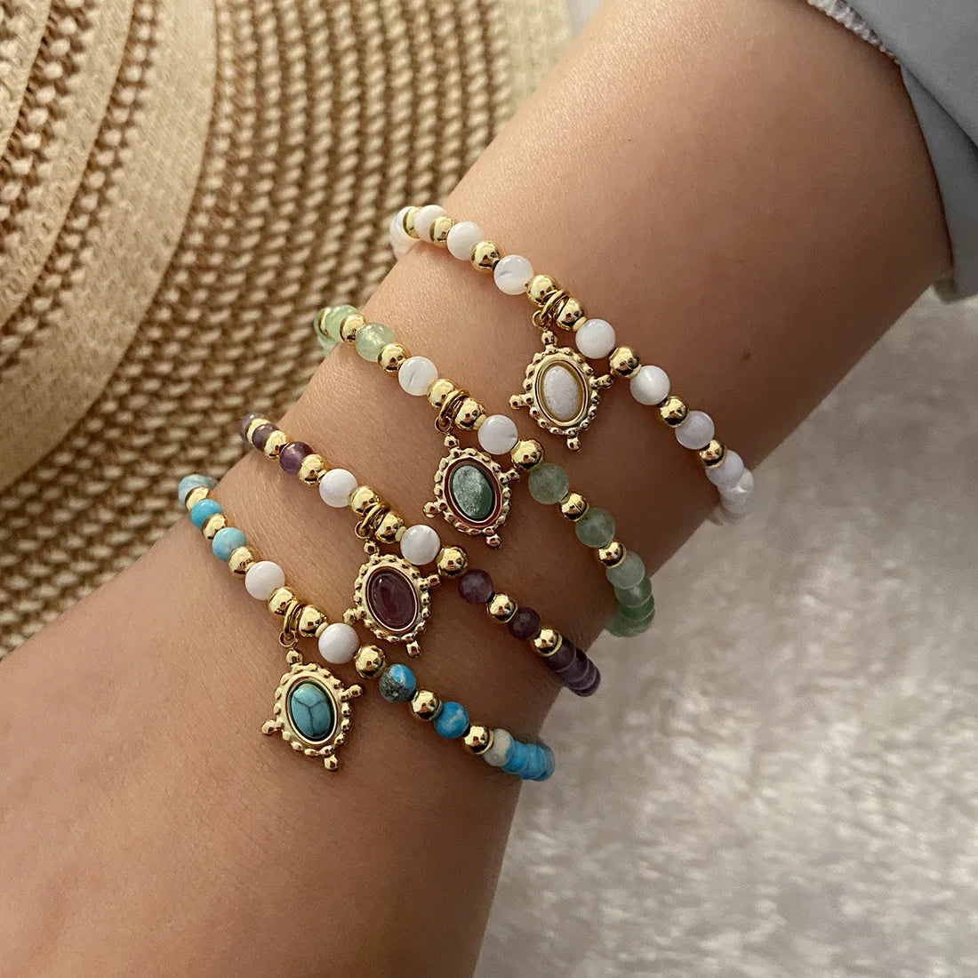 Wholesale Luxury Fashion Natural Stone Beaded Bracelet Jewelry Women Anti Tarnish Stainless Steel Bracelet for Girls