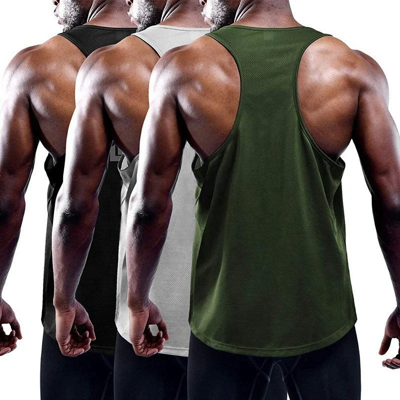 Custom Logo Men Gym Clothing Quick Dry Shirts Sleeveless Nylon Spandex Racer Back Tank Top