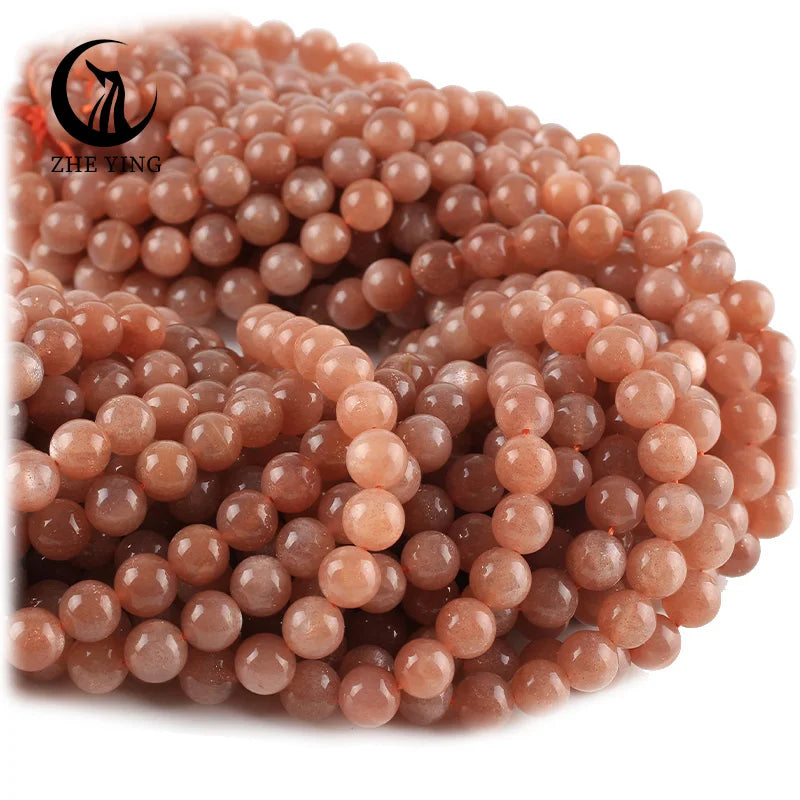 Zhe Ying 6mm 8mm Sunstone Beads Bracelets Natural Stone Beads for Jewelry Making Natural Stone Orange Sunstone Beads Natural