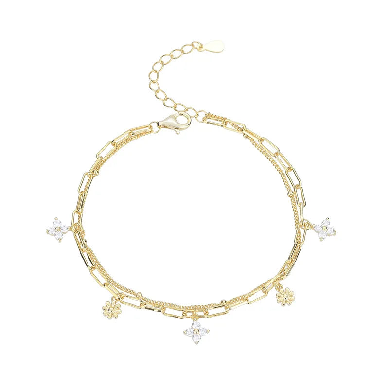 Fashion 18K Gold Plated 925 Sterling Silver Clover Link Chain Bracelets and Charms Accessories Jewelry