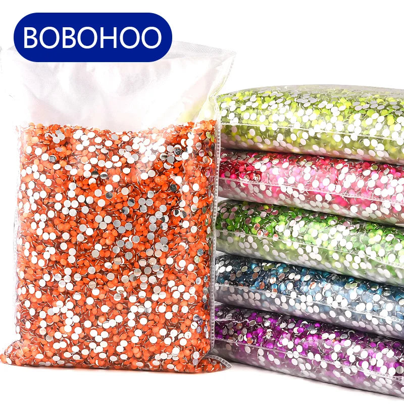 BOBOHOO Rhinestones Wholesale Bulk Bag Fluorescent Series Neon Resin Garments Flatback Rhinestone Beads for Dresses Tumbler C