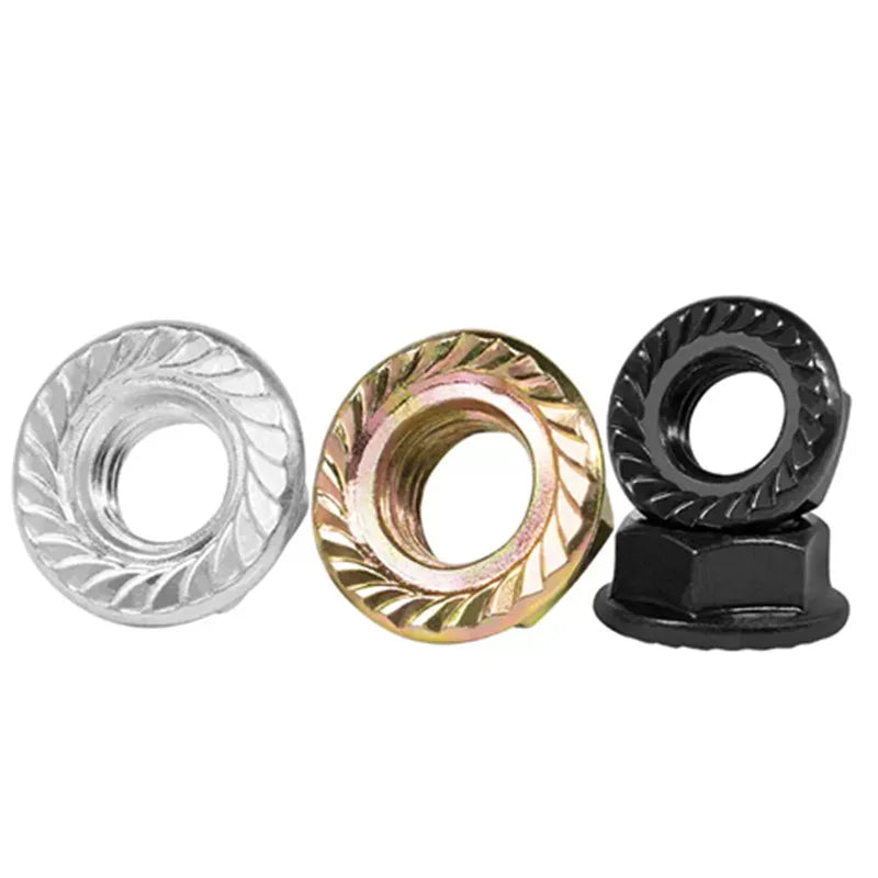 M8 M10 M20 Grade Class 4.8 8.8 10.9 12.9 Carbon Steel Blue Yellow White Zinc Plated Zn Serrated Hex Hexagon Flange Nut DIN692
