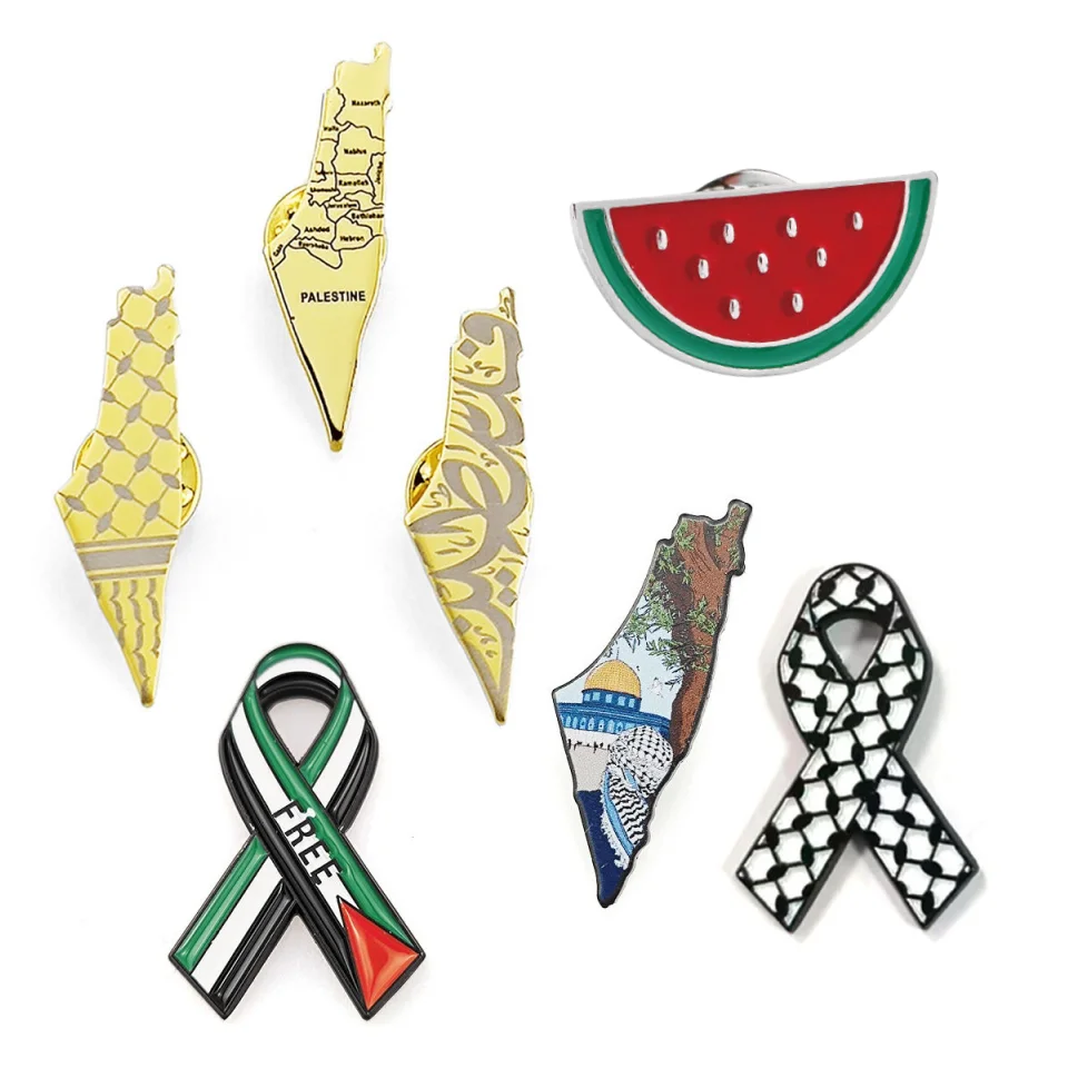 Metal Watermelon Enamel Lapel Pin Custom Palestine Map Shape Badge Palestine Pin