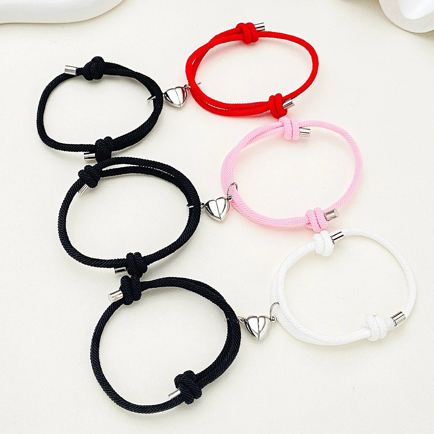 Valentine's Day Gift Red White Black Adjustable Milan Cord Charm Magnetic Heart Couple Bracelet Jewelry for Lovers