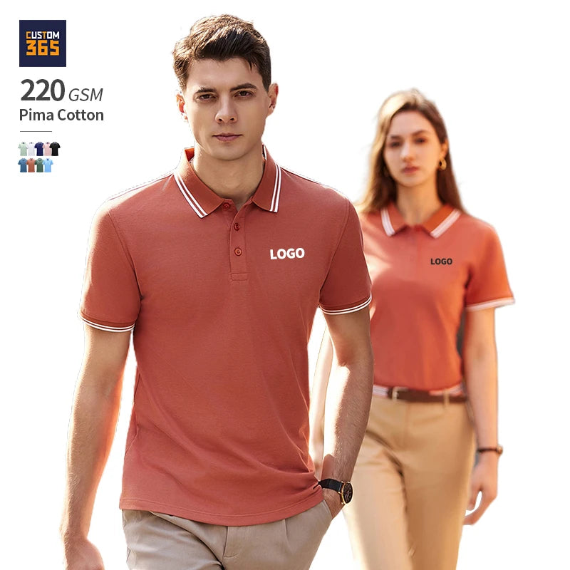 Pima Cotton 220 Gsm 26 Count Custom Logo Golf 72.3% Cotton 27.7% Polyester Mens Polo Shirts
