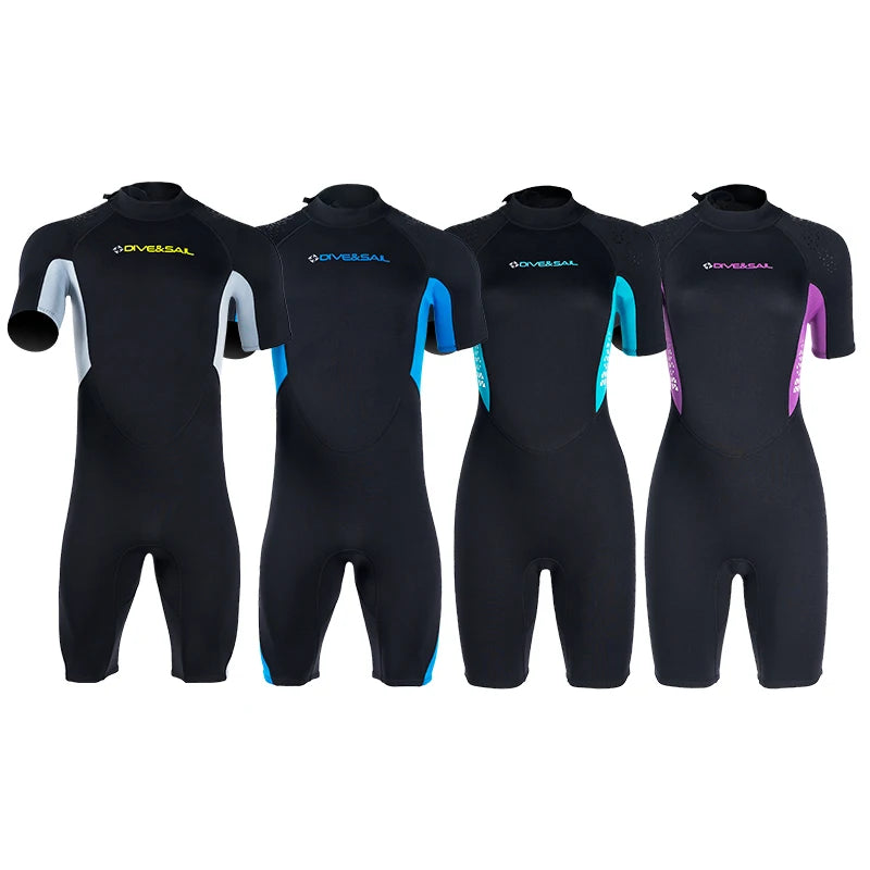 DIVE&SAIL SCR Neoprene Sleeves Stock Underwater Diving Back Zip 3mm Short Wetsuit for Surfing Swimming
