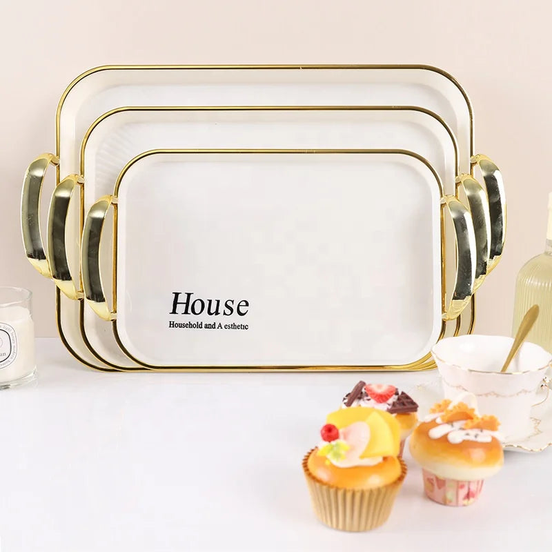 Plastic Fruit Tray Plates with Double Ear Multifunctional Household Tray Candy Tea Cup Tray Exquisite Fruit Plate Set