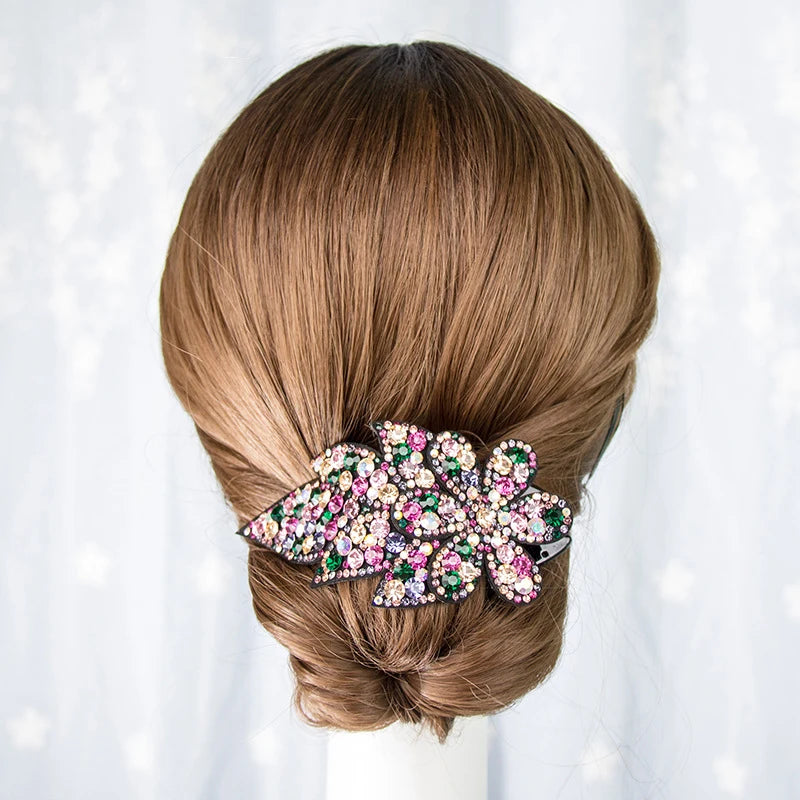 HX-175 Rhinestone Hairpin Leaf Duckbill Retro Hair Clips Accessories for Women Shinning Ponytail Flower Headwear