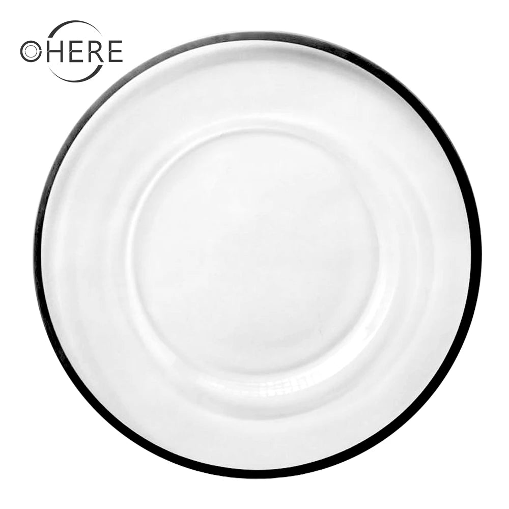 Ohere Luxury Gold Rim Black Rim Dinner Set Classic Minimalist Glass Charger Plates Transparent Plates for Wedding Dinner Set