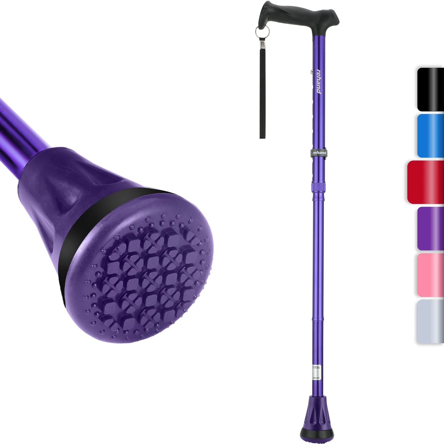 Rehand Aluminum Collapsible Adjustable Walking Cane for Elderly with Free Sample-Standing Folding Design