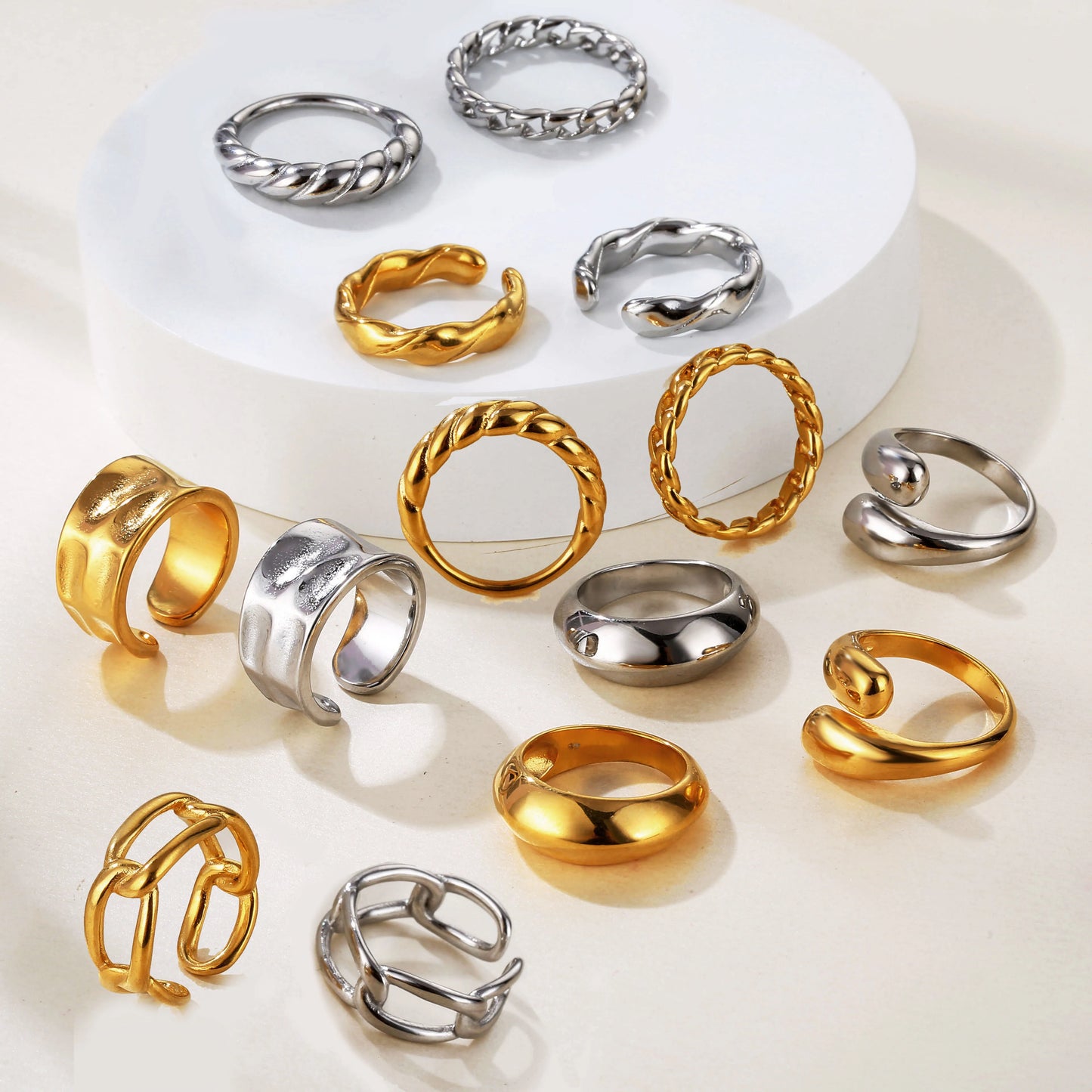 Stocks Minimalist Chunky Teardrop Spoon Rings for Women High Polish Tarnish Resistant Open Adjustable Rings Stainless Gold Ri