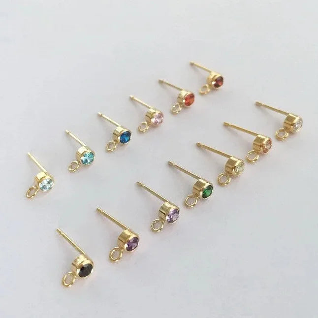 GP US 3mm 3A CZ Bezel Post Earring W/ Open Ring  14K Gold Filled  Stud Earrings Accessories Zirconia Wholesale Earring Studs