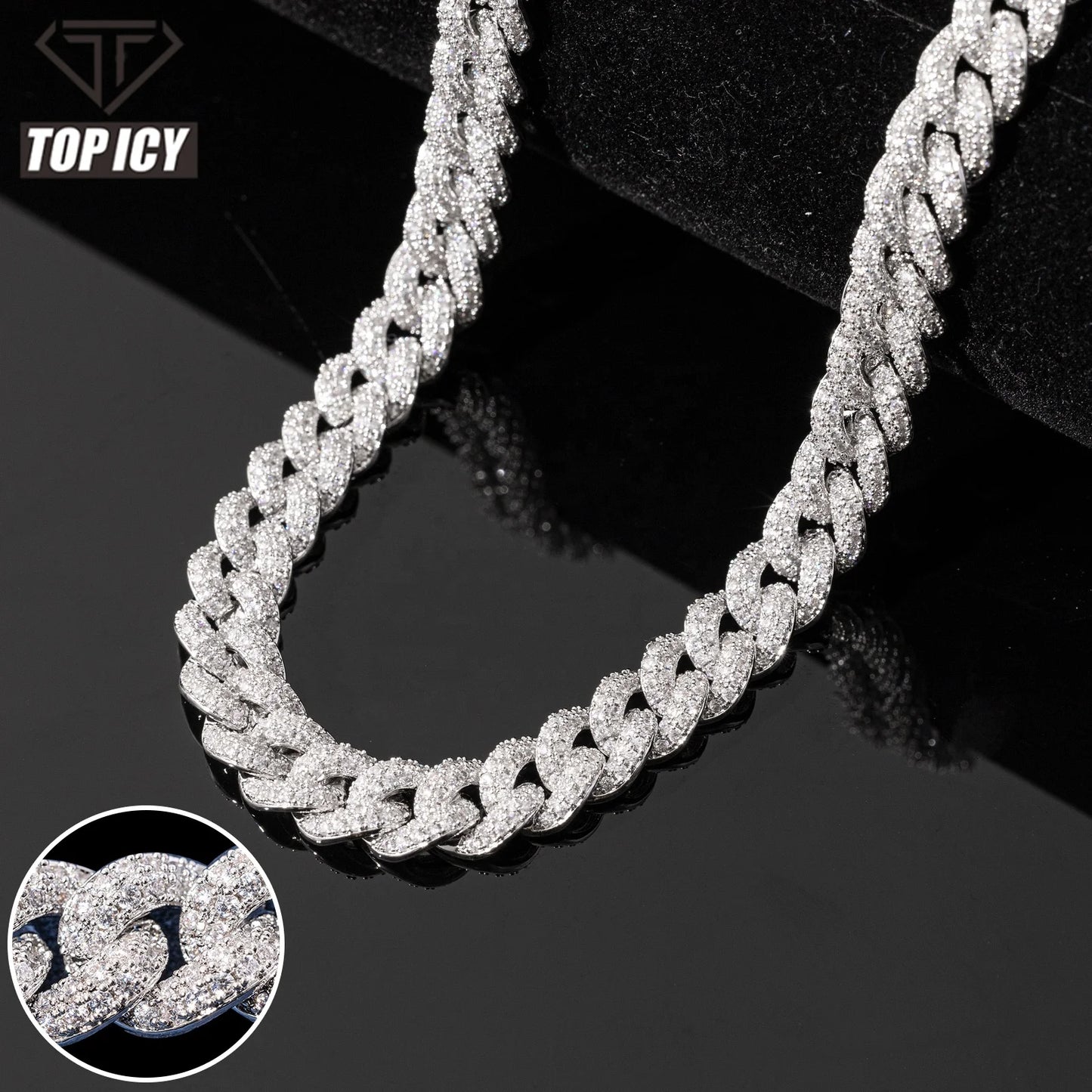 Top Icy 2 Rows Diamond 8mm Iced Out Bubble Cuban Chain Fashion Jewelry Necklace Brass 18K Gold Plated 3A CZ Shiny Necklace Wo