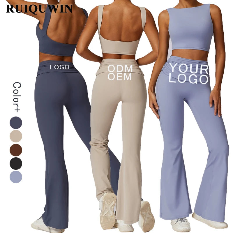RUIQUWIN Wholesale Custom Yoga Suit Set for Women Leggings Running Workout Outdoor Activewear Sports Wear Gym Fitness Set