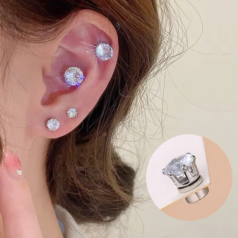 SC New Style Vintage Magnetic Clip-on Earrings Fashion Tiny Geometric Earrings Trendy Zircon Diamond Earrings for Women