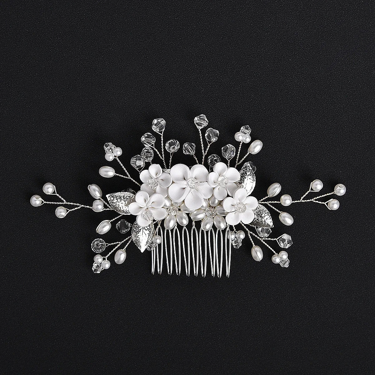 SLBRIDAL Handmade Crystal Rhinestone Pearls Porcelain Flower Bridal Hair Comb Wedding Hair Accessories Bridesmaids Women Jewe