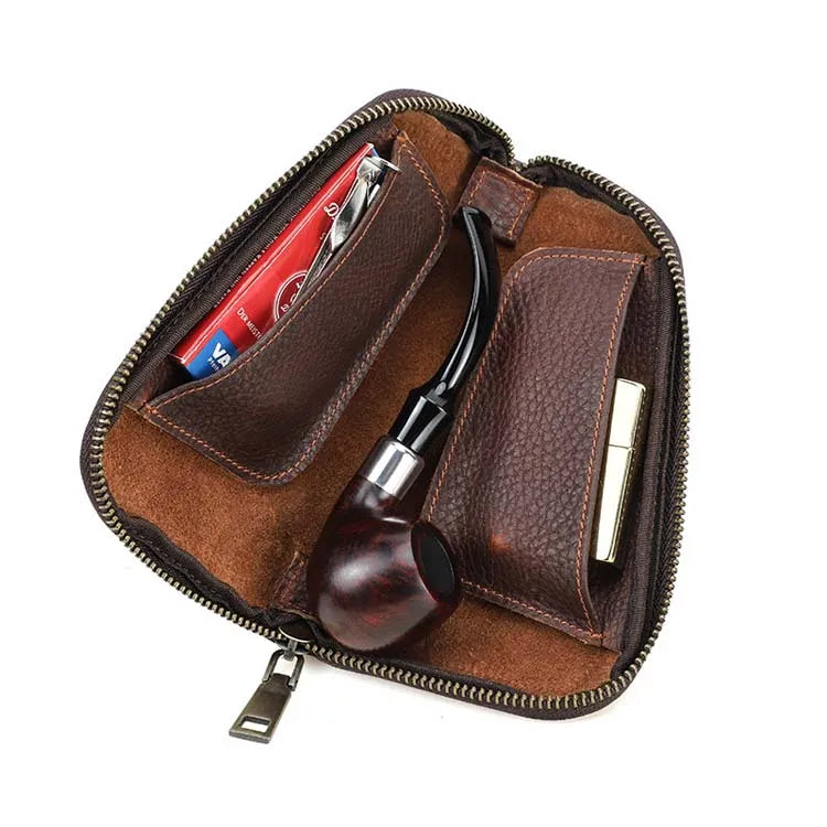 New Genuine Leather Smoking Pipes Storage Holder Pouch Case Bag for Tobacco Pipe Travel