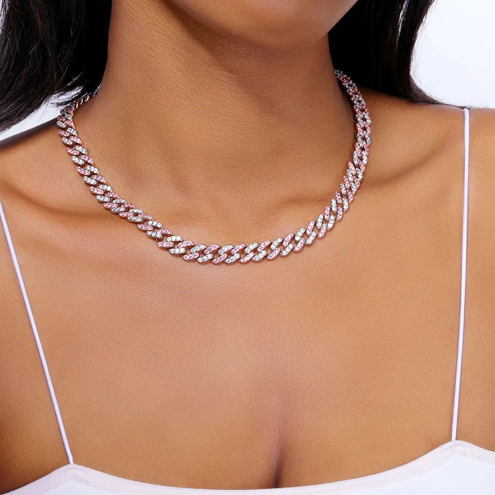 Hiphop Iced Out 9mm Cuban CZ Link Chain Bling Set: Miami Woman's Must-Have Accessories for Summer