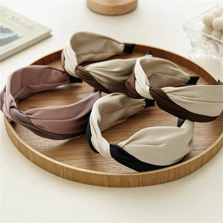 French New Elegance Cross Two-tone Satin Alloy Plastic Headband Versatile Knotted Multi-Occasion Hair Hoops Accessories