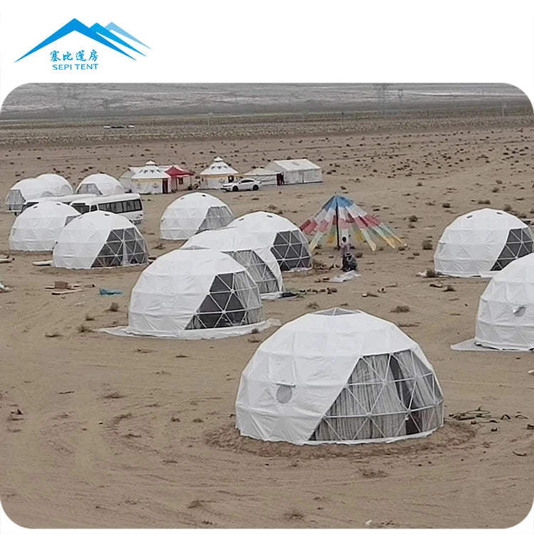 Custom White Round Soundproof Waterproof Outdoor Resort Luxury Camping Hotel Houses Hexagonal Glamping Geodesic Dome Ball Ten