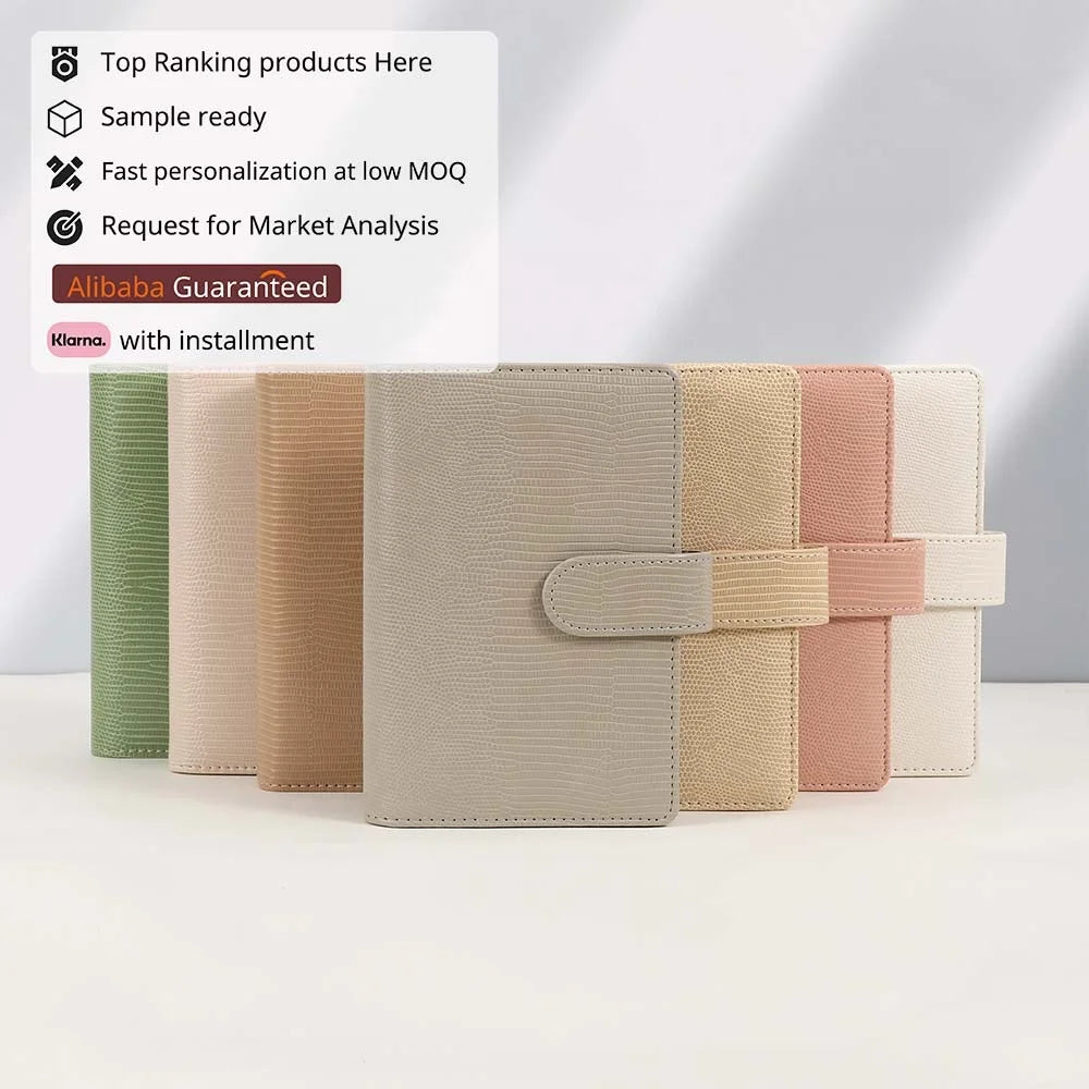 Etsy Hot New Ivory White Black Pink Beige Grey A6 Lizard Print Leather 6 RING Wallet Binder Cover