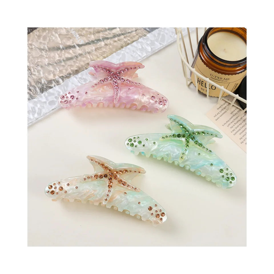 Korean Newest Fashion Rhinestone Starfish Shape Large Acetate Hair Claw Clips Hair Clips