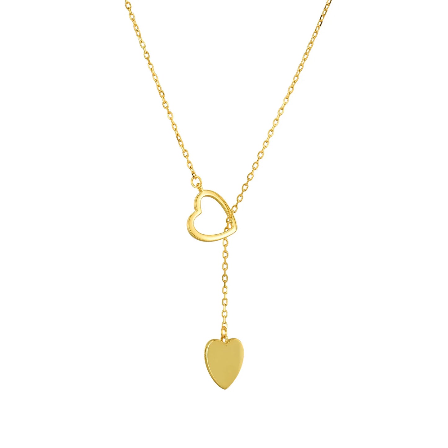 925 Sterling Silver Simple Simple Hollow Heart-shaped Pendant Necklace Double Heart Lariat Necklace for Women