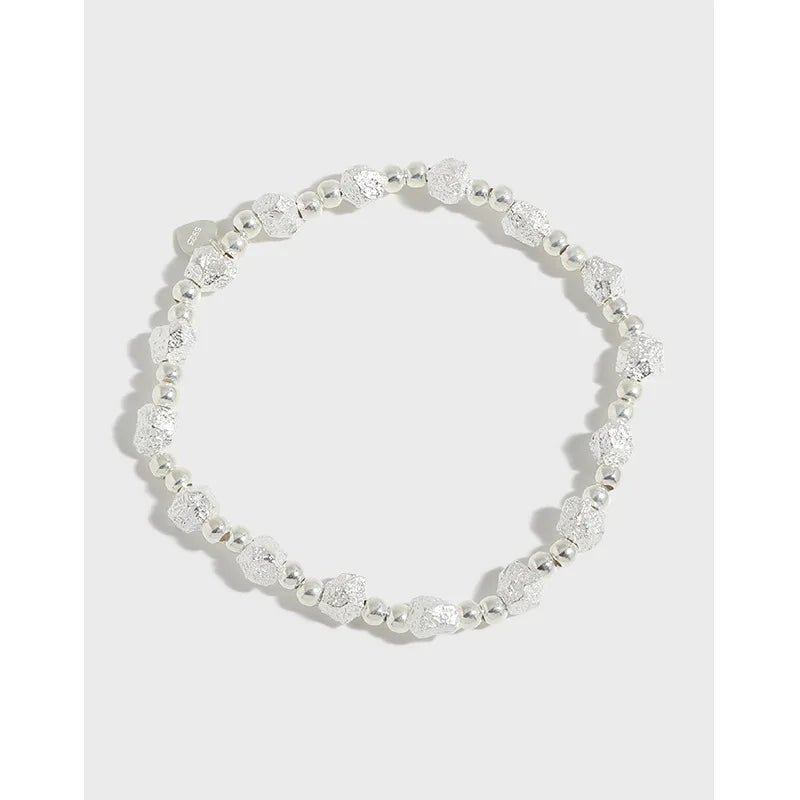 Ins Design Geometric Crushed Silver Thread Bead Texture S925 Sterling Silver Bracelet Female