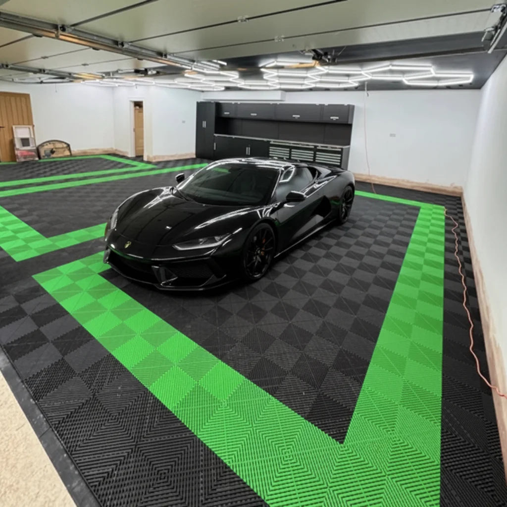 Modular Garage Floor Tiles | Heavy Duty Non-Slip Interlocking Mats | PP Plastic Flooring for Workshop Car Detailing Shop