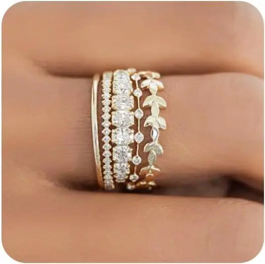 High Quality 14K Gold Plated Rings Diamond Rings Zircon Gold Plated Engagement Stacking Rings for Women
