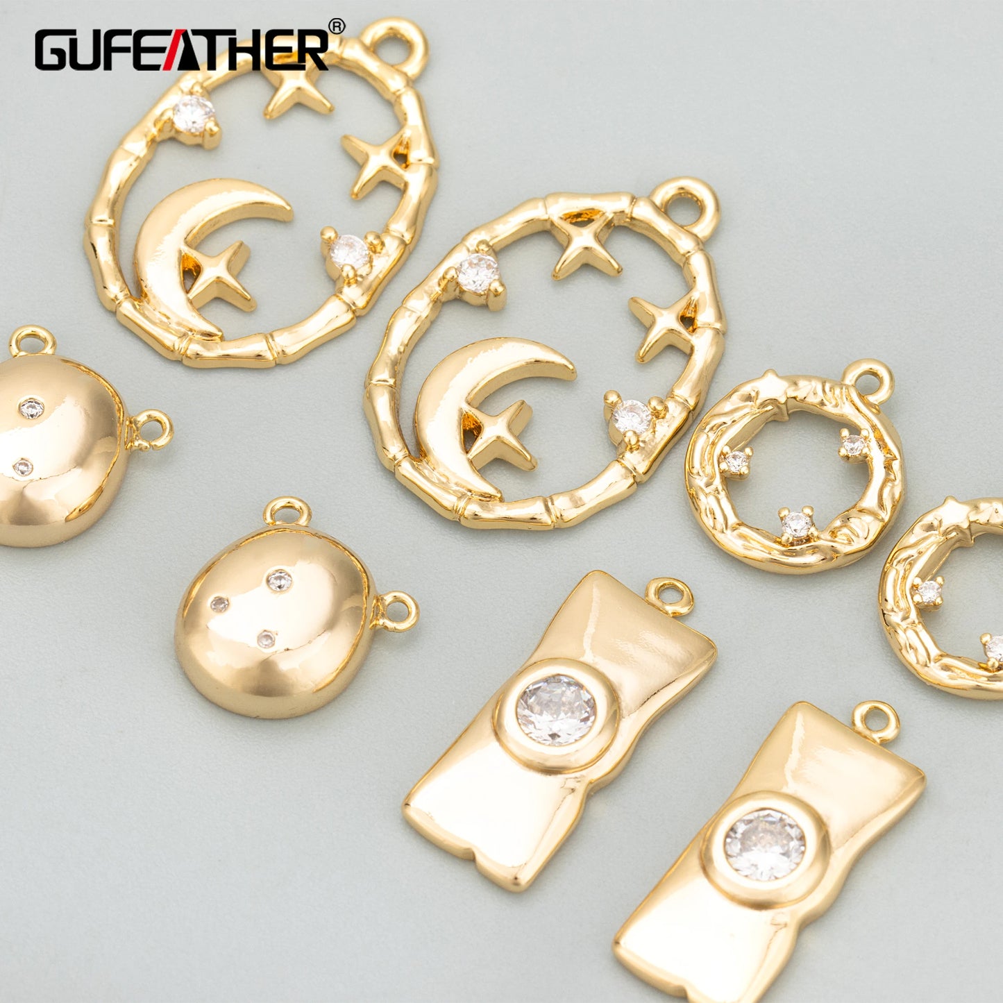 ME75 DIY Pendants Necklace Making Findings 18K Gold Rhodium Plated Brass Copper Zircon Charms 6pcs/Lot for Jewelry Accessorie