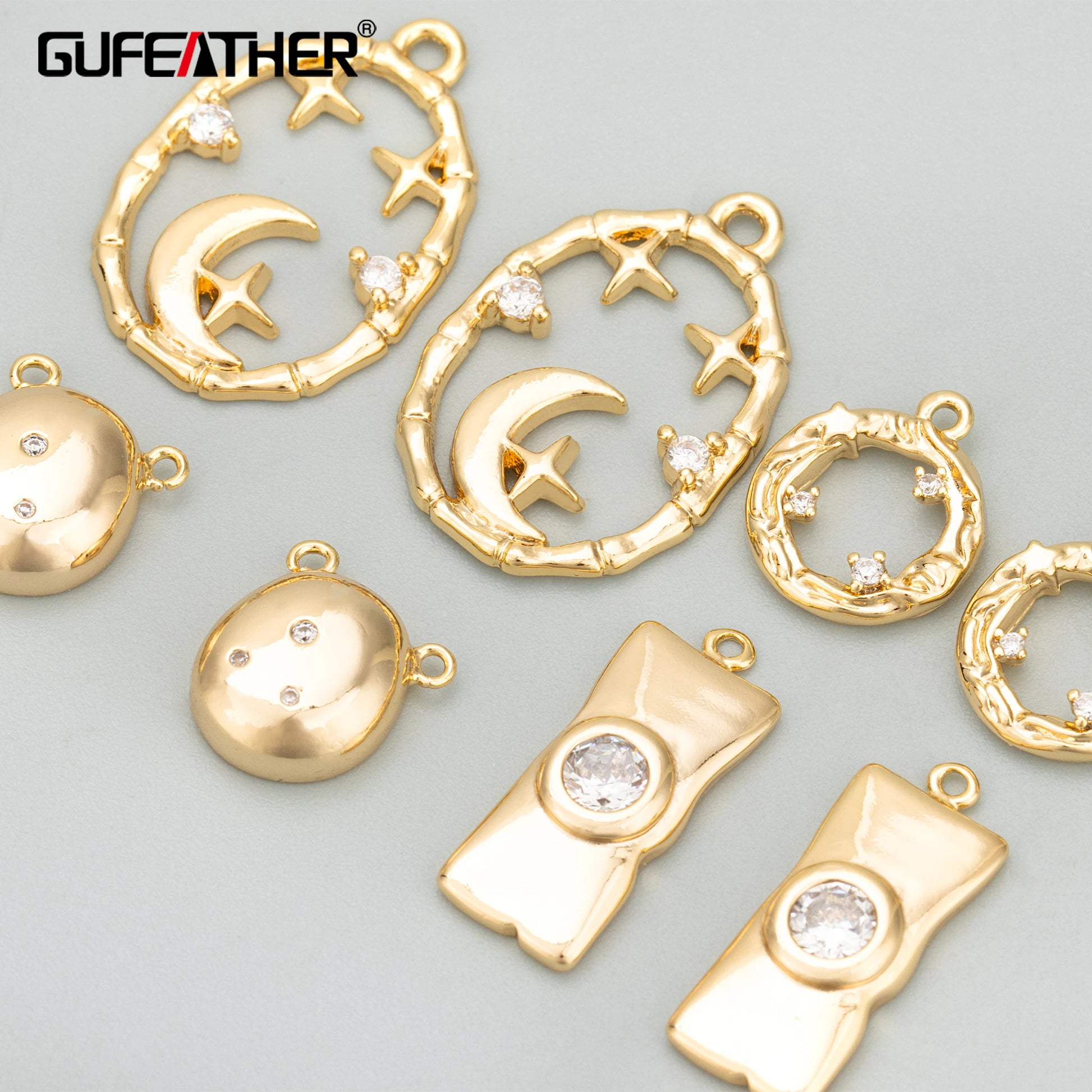 ME75 DIY Pendants Necklace Making Findings 18K Gold Rhodium Plated Brass Copper Zircon Charms 6pcs/Lot for Jewelry Accessorie