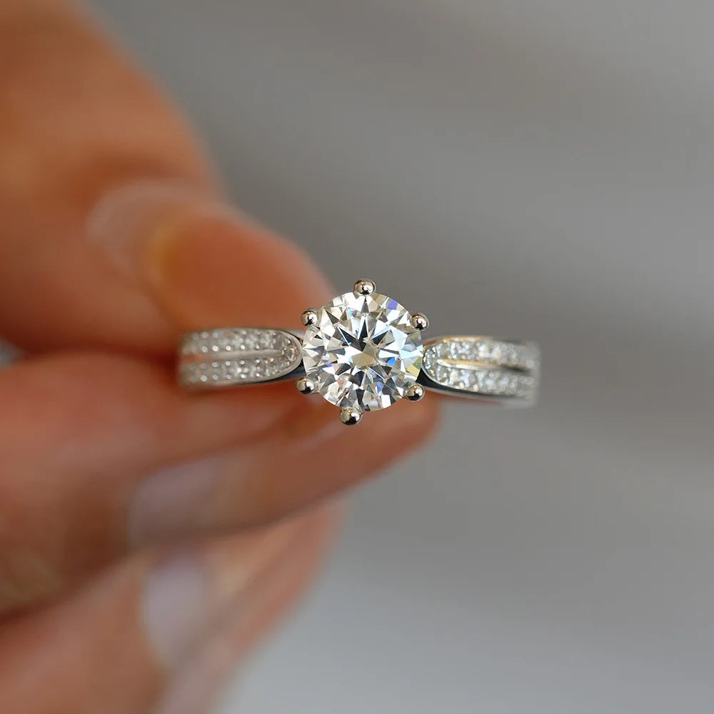 Luxury Jewelry Women Wedding Moissanite Diamond Rings VVS 0.5ct 1ct 2.ct D Color Gemstone S925 Sterling Silver for Engagement