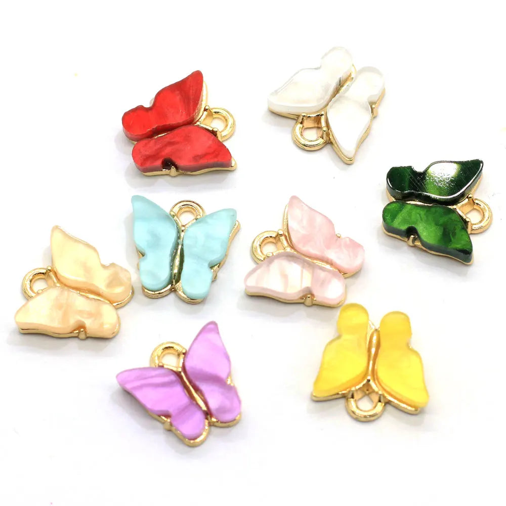 100pcs Cute Colorful Butterfly Acrylic Metal Alloy Top Hole Pendant Beads for Decor Accessory Bead